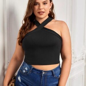 SHEIN Black Cross Neck Crop Top